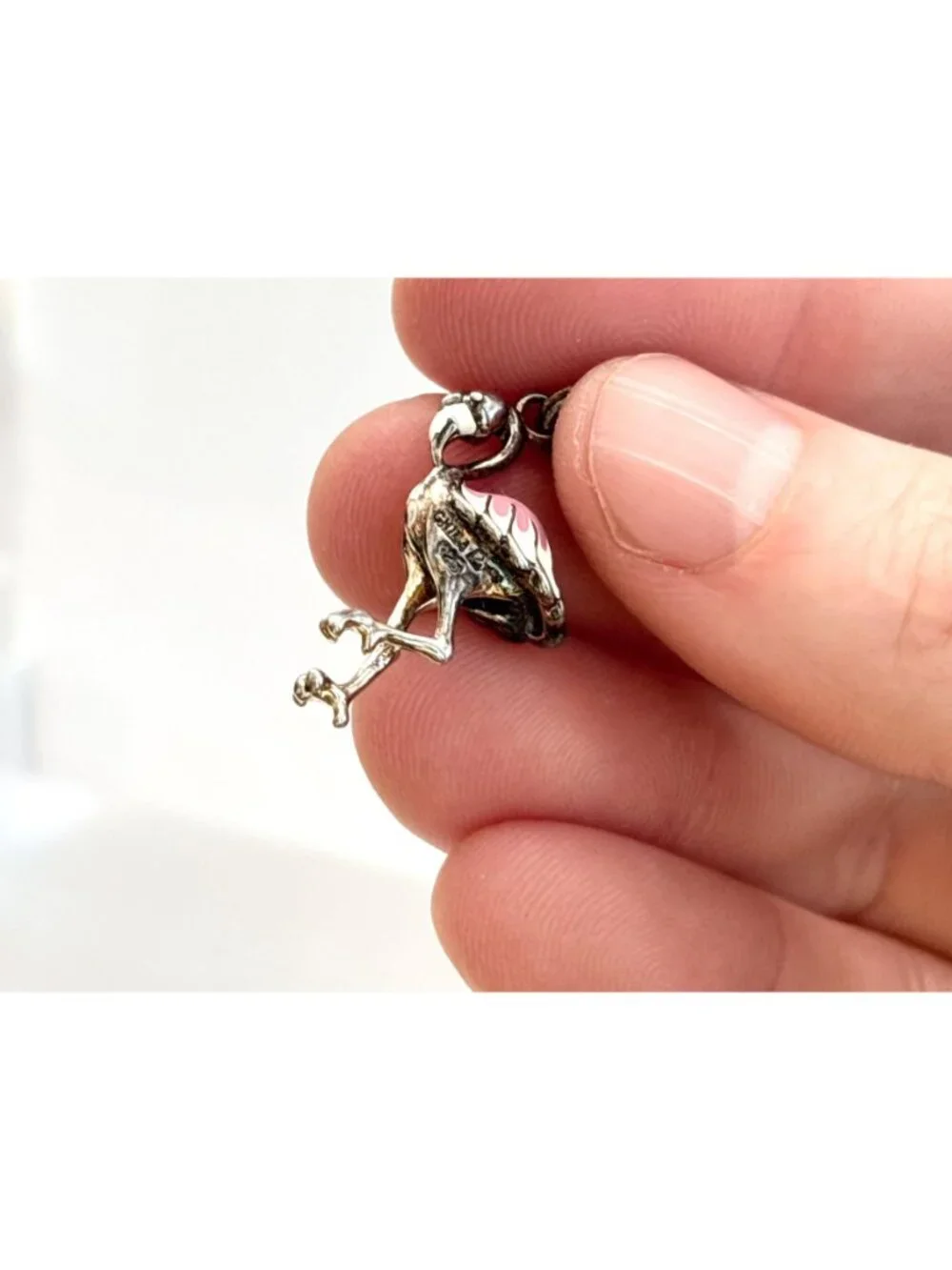Flamingo Figural Enameled Tiny Sterling Silver Vintage 925 Pendant | Charm